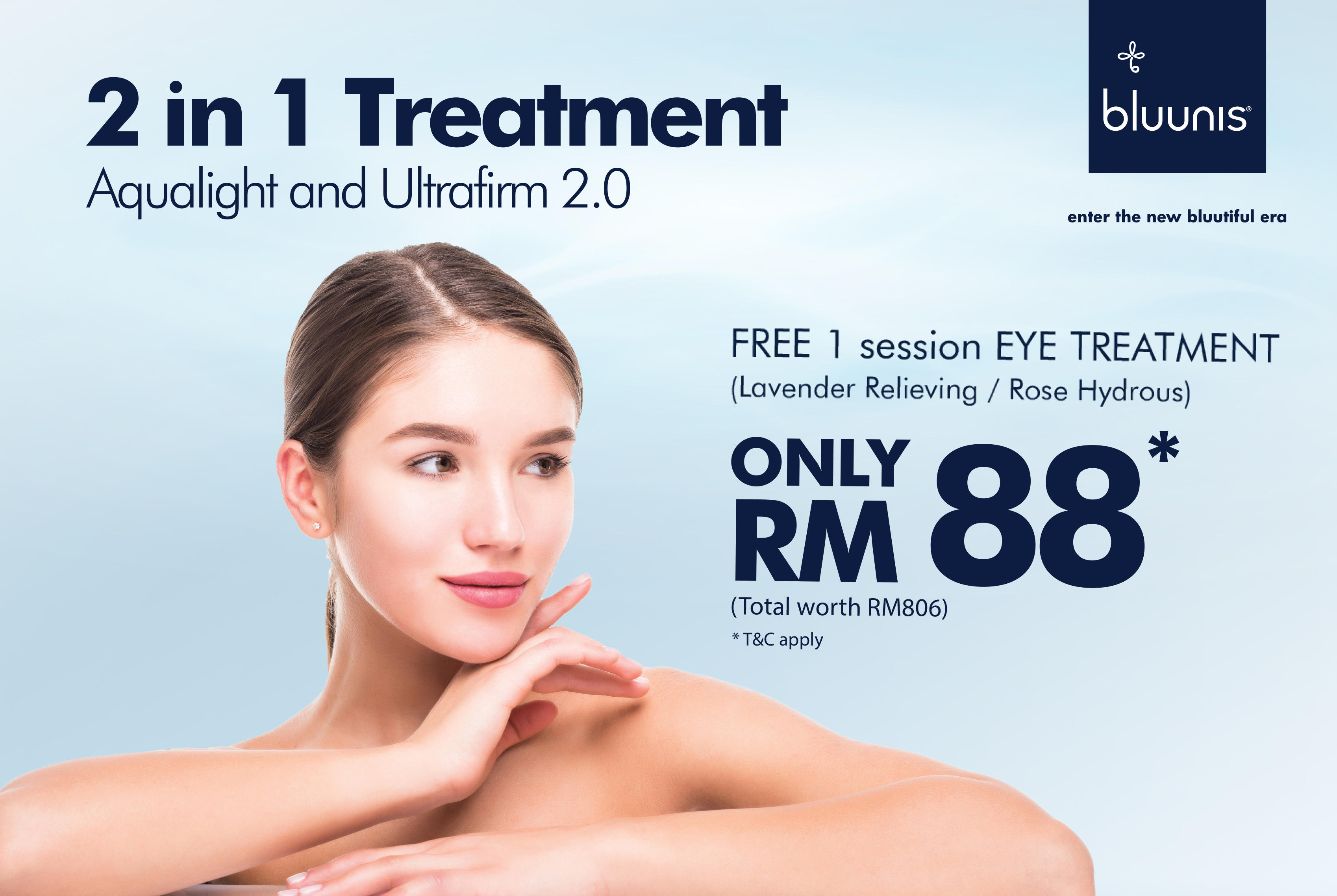 bluunis new facial treatment Aqualight and Ultrafirm 2.0 treatment firming whitening hydrating